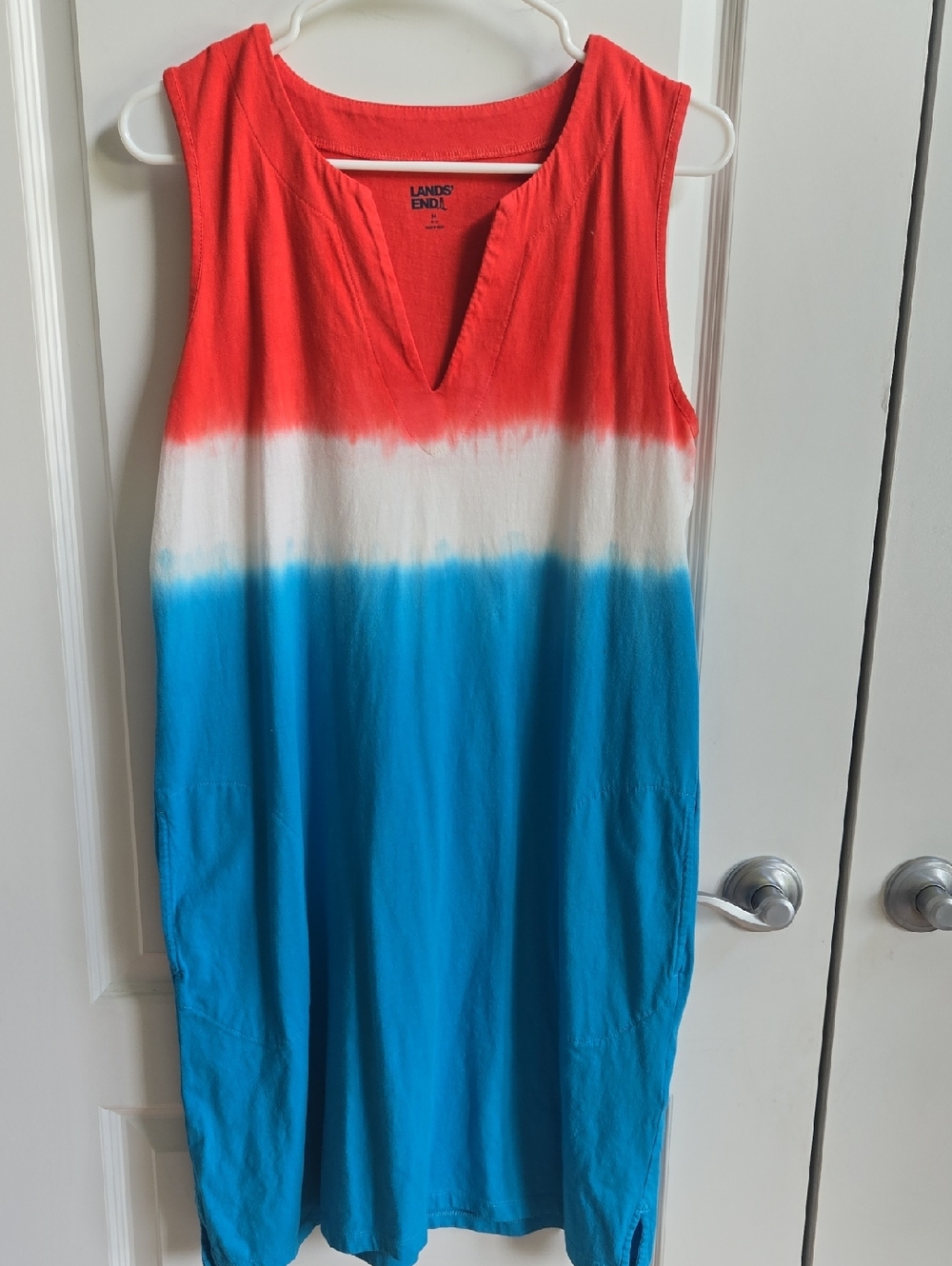 Lands' End Sleeveless Tie-Dye Shift Dress - Red White Blue